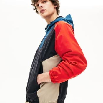 Lacoste Motion Water-Resistant Colorblock Zip Jacket - Bunda Pánské Tmavě Šedé / Tmavě Blankyt Blank